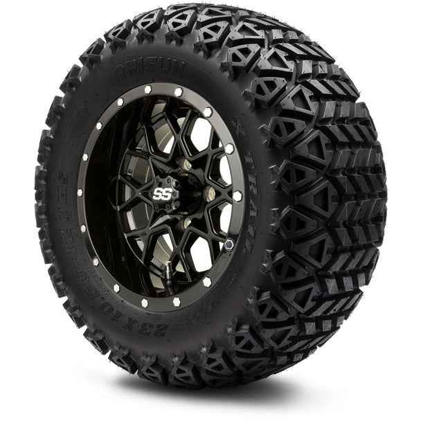 MODZ® 12" Vortex Glossy Black Wheels on 23x10.50-12 Arisun X-Trail Tire