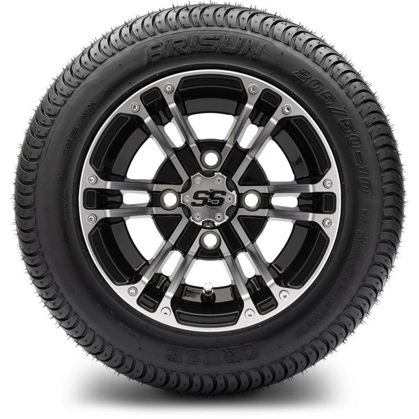 MODZ® 10" Enforcer Machined Black Wheels on Arisun Cruze 205/50-10 Street Tires