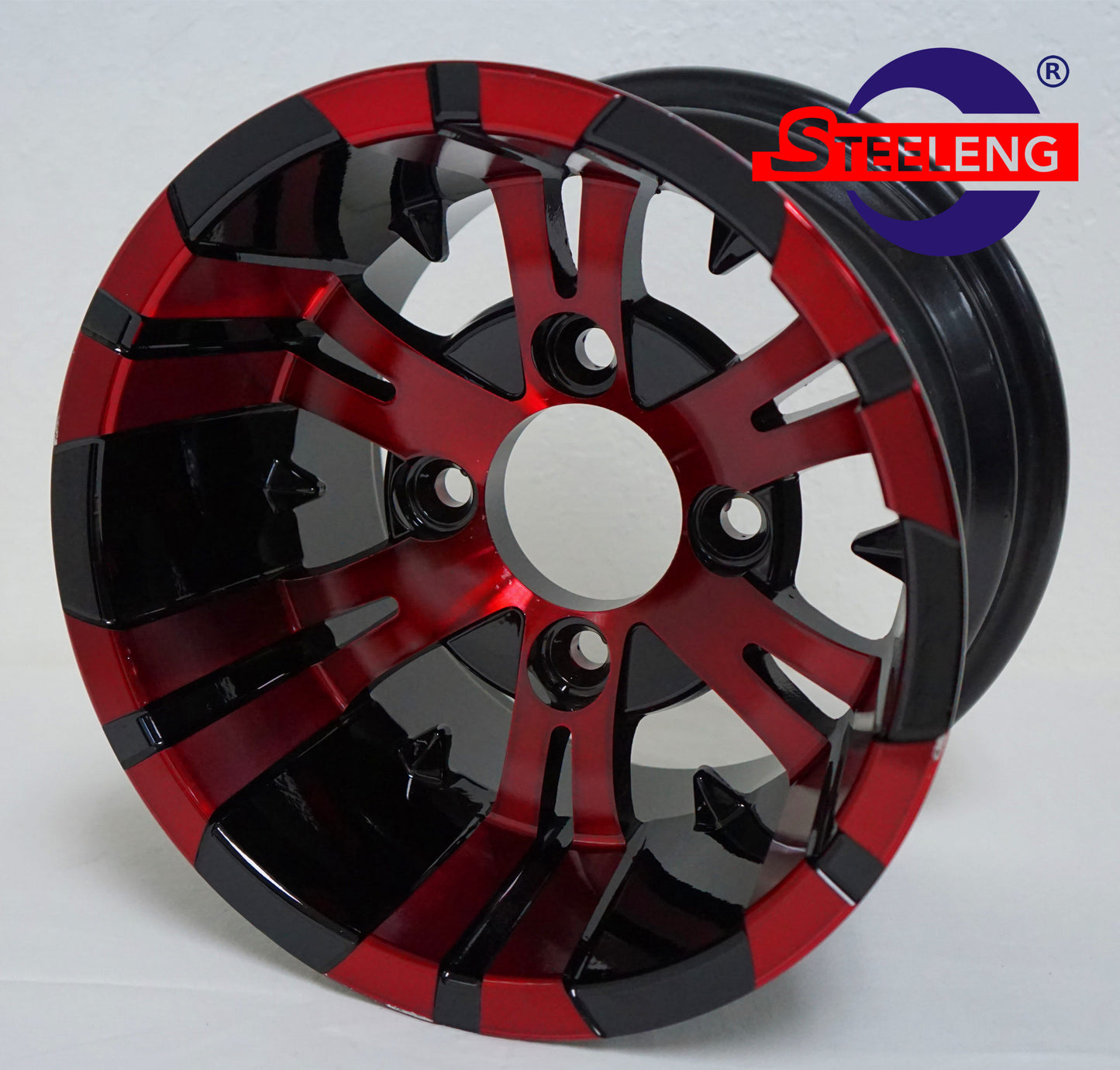 STEELENG 10” Red/Black Vampire wheels with 205/65-10 Street Tires