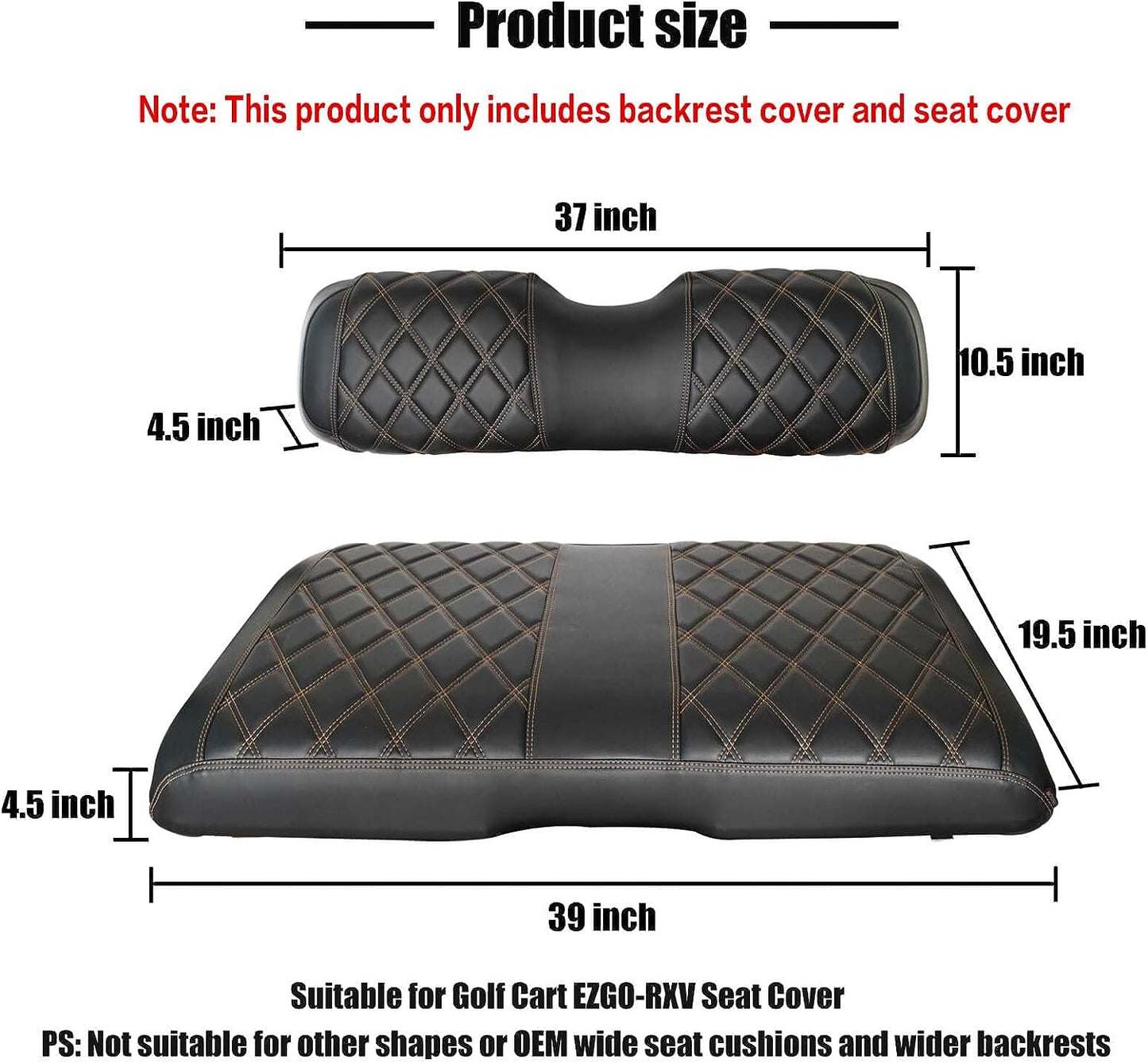 Nokins Seat Cover (Black with Brown Stitching) EZGO RXV