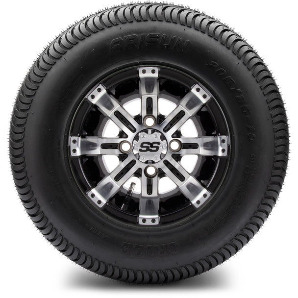 MODZ® 10" Tempest Machined Black Wheels on Arisun Cruze 205/65-10 Street Tire