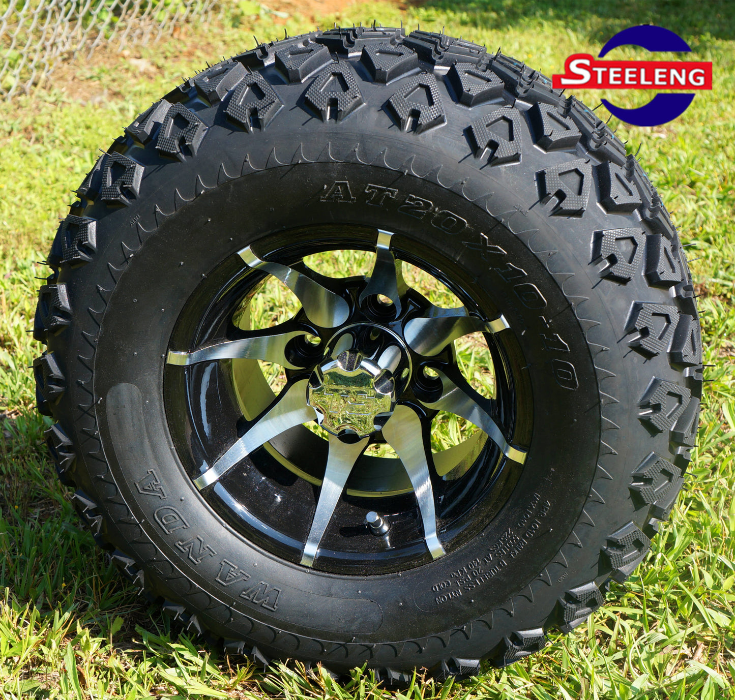STEELENG 10” Machined/Black ‘KRAKEN’ wheels with 20"x10"-10" All Terrain tires