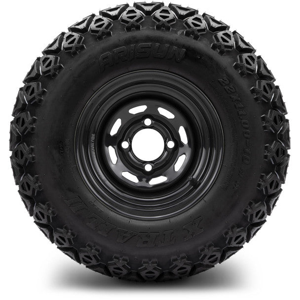 MODZ® 10" Steel D-Window Glossy Black Wheels & Off-Road Tires Combo