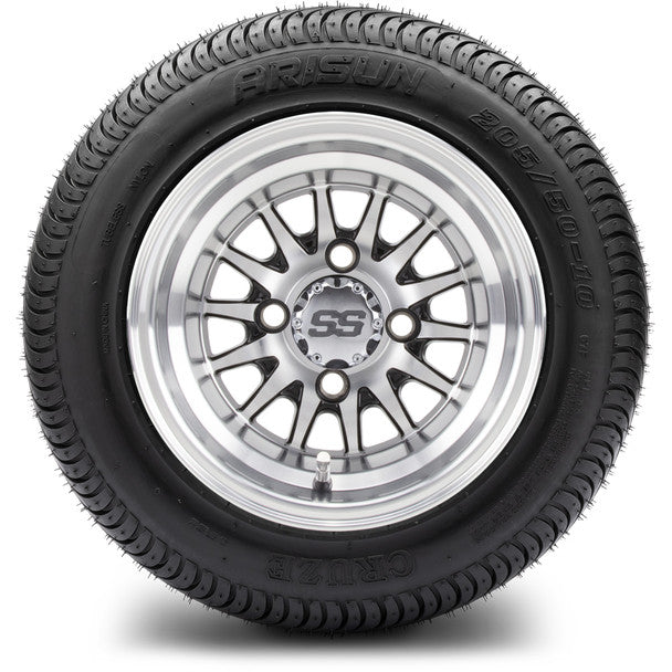 MODZ® 10" Medusa Machined Black Wheels on Arisun Cruze 205/50-10 Street Tire MODZ