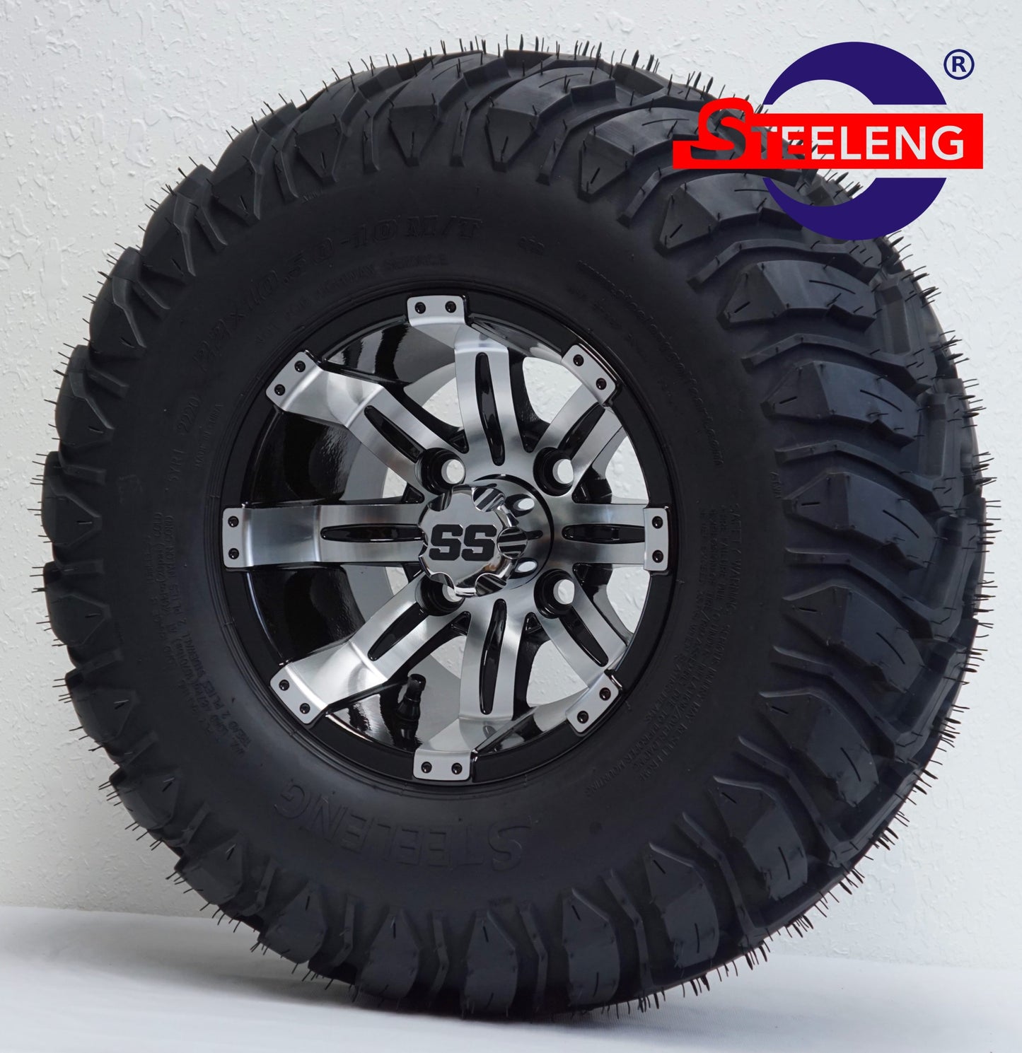 STEELENG 10” Machined/Black ‘Tempest' Wheels With 22"x10.5"-10" Tires