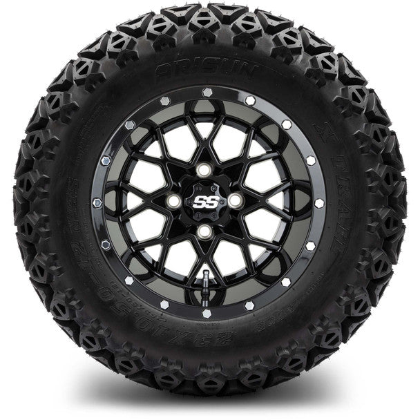 MODZ® 12" Vortex Glossy Black Wheels on 23x10.50-12 Arisun X-Trail Tire
