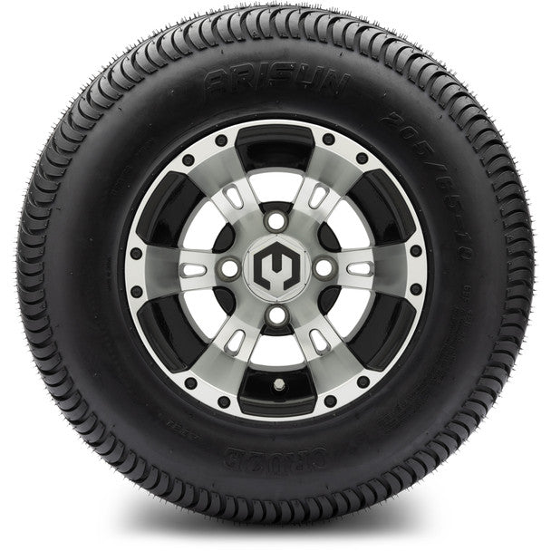 MODZ® 10" Ambush Machined Black Wheels on Arisun Cruze 205/65-10 Street Tire