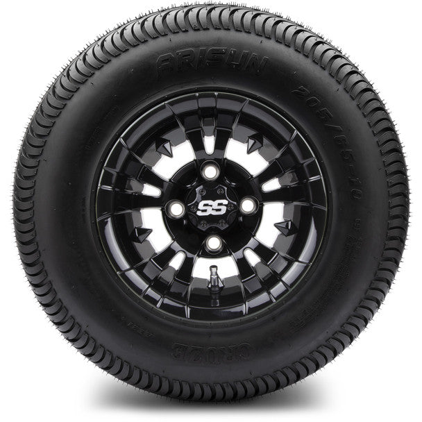 MODZ® 10" Vampire Glossy Black Wheels on Arisun Cruze 205/65-10 Street Tire