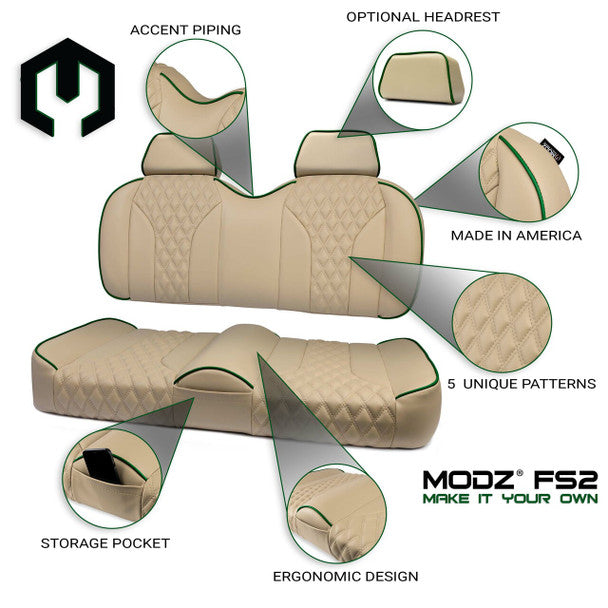 MODZ® FS2 CUSTOM FRONT SEAT - KHAKI BASE Fits: Club Car Precedent/ Onward/ Tempo (2004+)