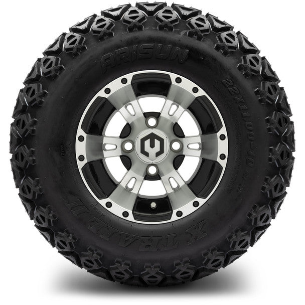 MODZ® 10" Ambush Machined Black Wheels on 22x11.00-10 X-Trail All-Terrain Tires