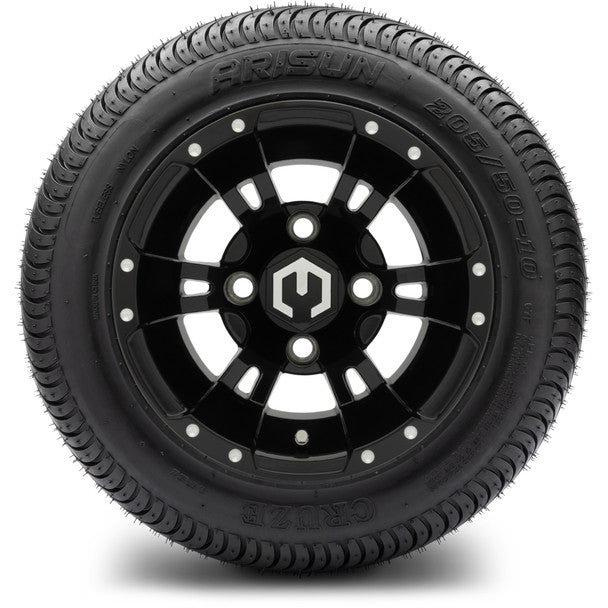 MODZ® 10" Ambush Glossy Black Wheels on Arisun Cruze 205/50-10 Street Tires