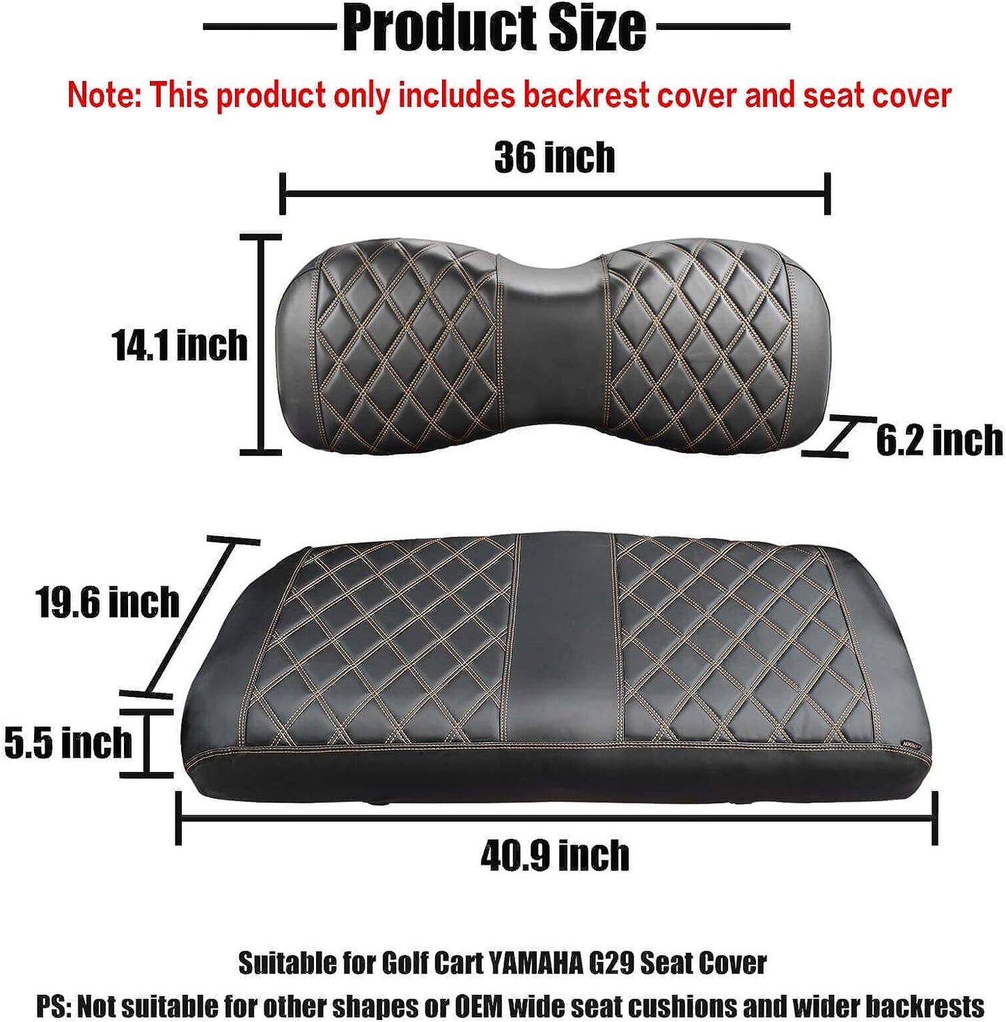 Nokins Seat Cover (Black with Brown Stitching) Yamaha Drive & Drive 2