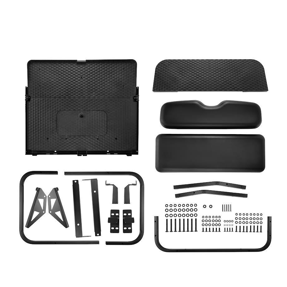 EZGO RXV Rear Flip Seat Kit with Fold Down Pad (Black Cushions) (2008-2023)