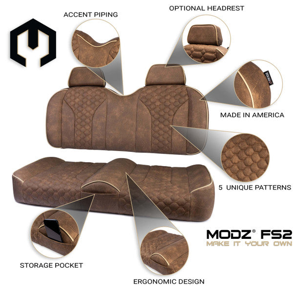MODZ® FS2 CUSTOM FRONT SEAT - BROWN BASE: Fits EZGO TXT (1995+)/RXV 2008+)