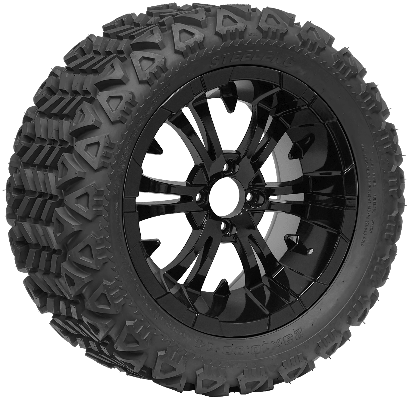 STEELENG 15"X7" BLACK 'VAMPIRE' ALUMINUM WHEELS + 23"X10"-15" DOT ALL-TERRAIN TIRES COMBO (SET OF 4)