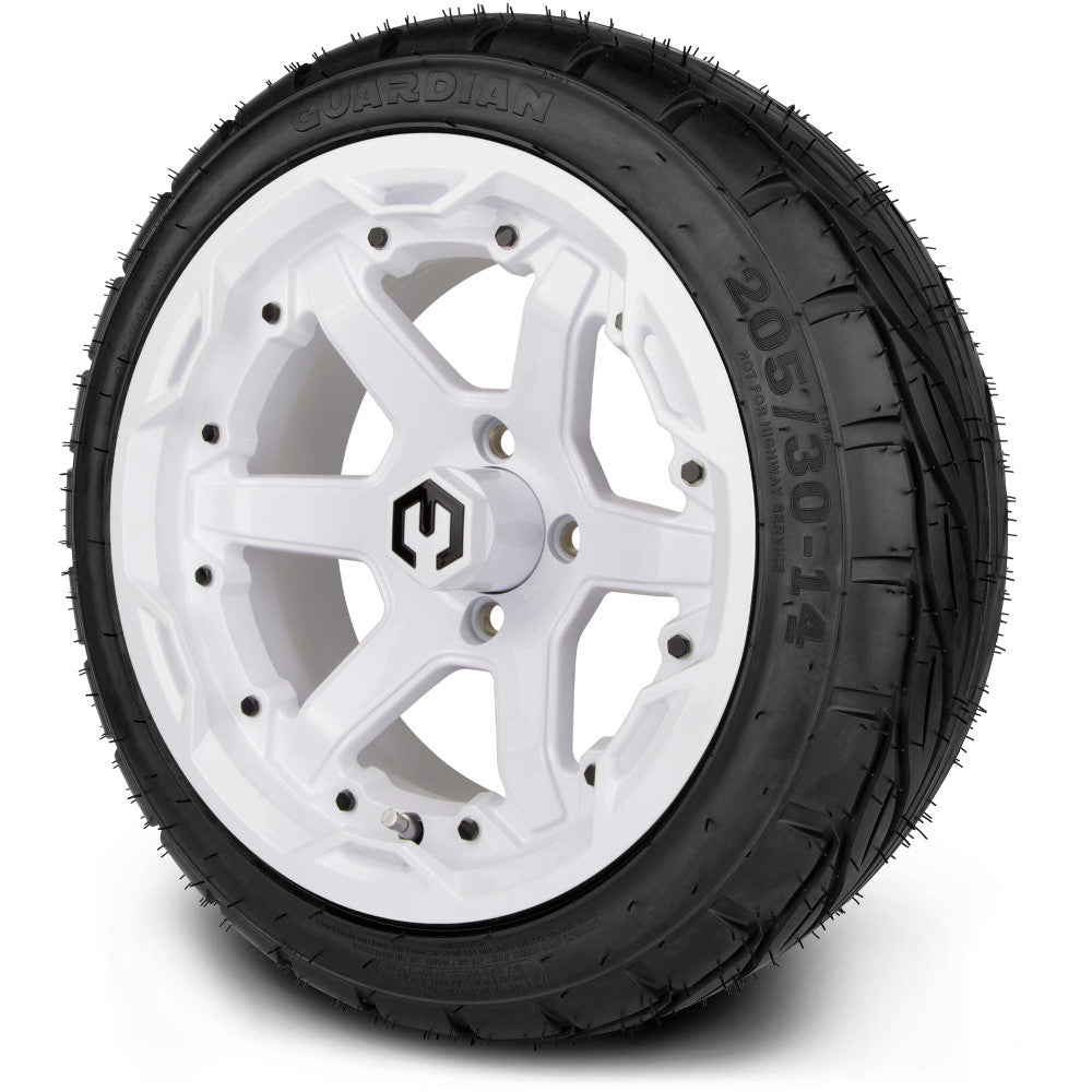14" Gladiator Glossy White Wheels and Street Tires Combo MODZ
