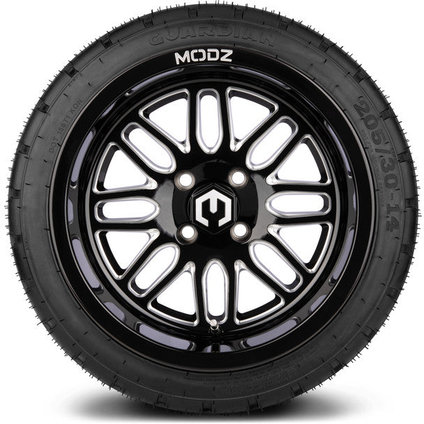 14" Mayhem Glossy Black with Ball Mill Wheels & Street Tires Combo MODZ