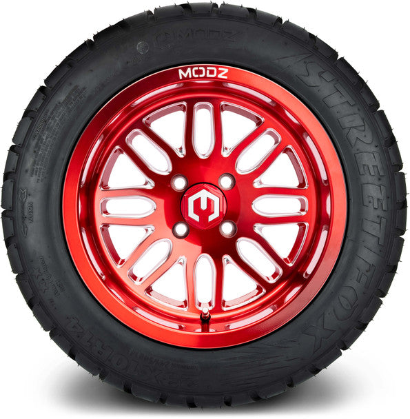 14" Mayhem Brushed Red with Ball Mill Wheels & Street Tires Combo MODZ
