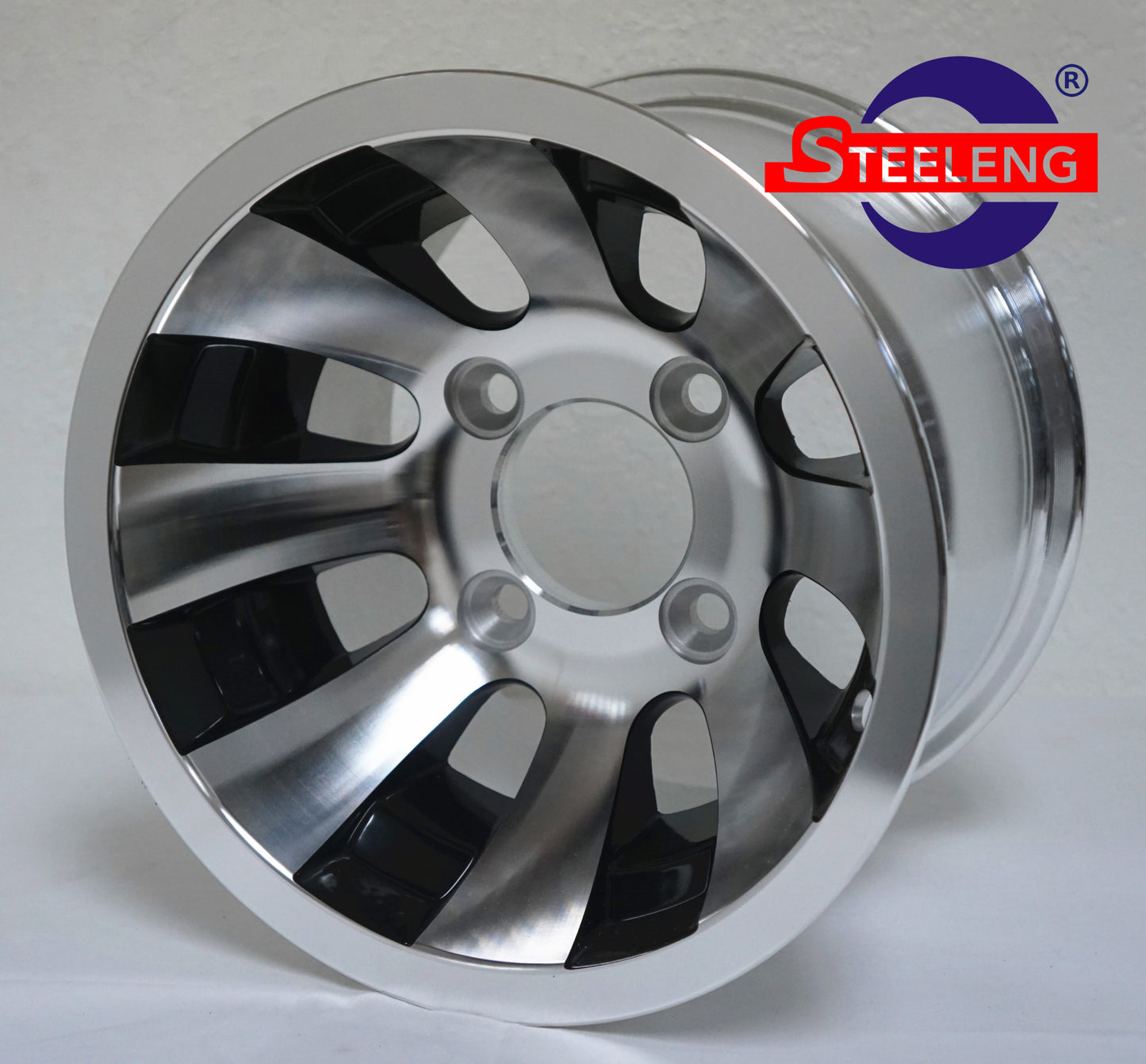 10"X7" MACHINED/BLACK 'REVOLVER' ALUMINUM ALLOY WHEELS / LOW PROFILE 205/50-10