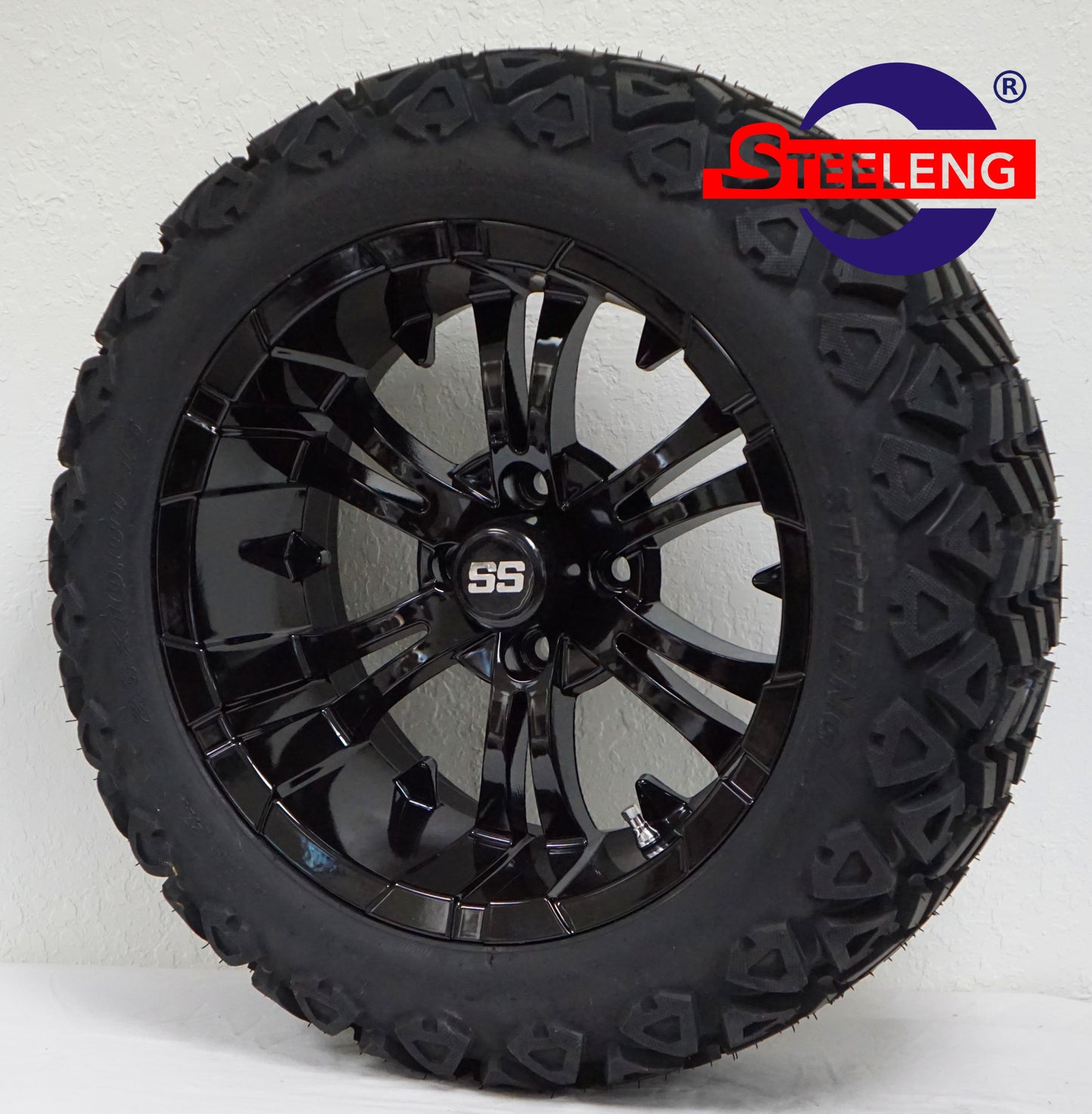 STEELENG 15"X7" BLACK 'VAMPIRE' ALUMINUM WHEELS + 23"X10"-15" DOT ALL-TERRAIN TIRES COMBO (SET OF 4)