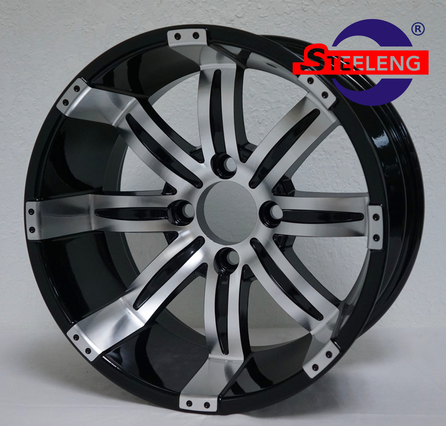 14"X7" MACHINED/BLACK 'TEMPEST' ALUMINUM ALLOY WHEELS / 23X10X14 ALL TERRAIN TIRE