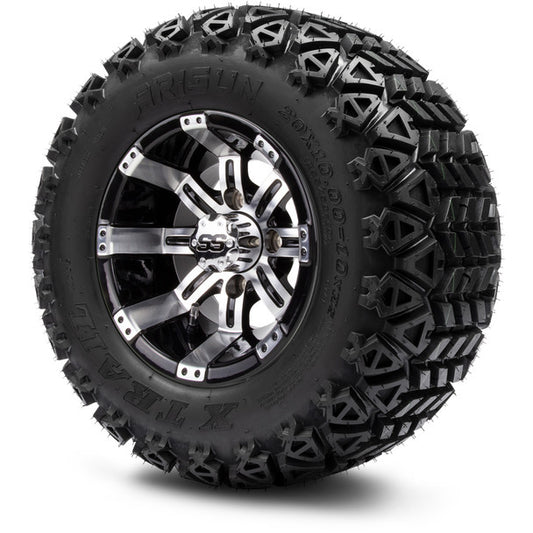 MODZ® 10" Tempest Machined Black Wheels on 20x10.00-10 X-Trail All-Terrain Tire