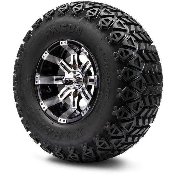 MODZ® 10" Tempest Machined Black Wheels on 22x11.00-10 X-Trail All-Terrain Tires