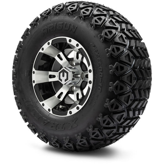 MODZ® 10" Ambush Machined Black Wheels on 22x11.00-10 X-Trail All-Terrain Tires