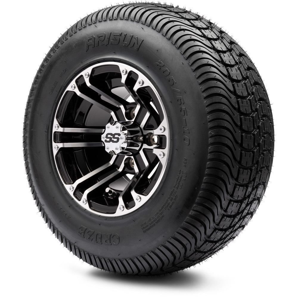 MODZ® 10" Enforcer Machined Black Wheels on Arisun Cruze 205/65-10 Street Tire