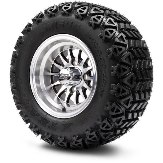 MODZ® 10" Medusa Machined Black Wheels on 20x10.00-10 X-Trail All-Terrain Tire