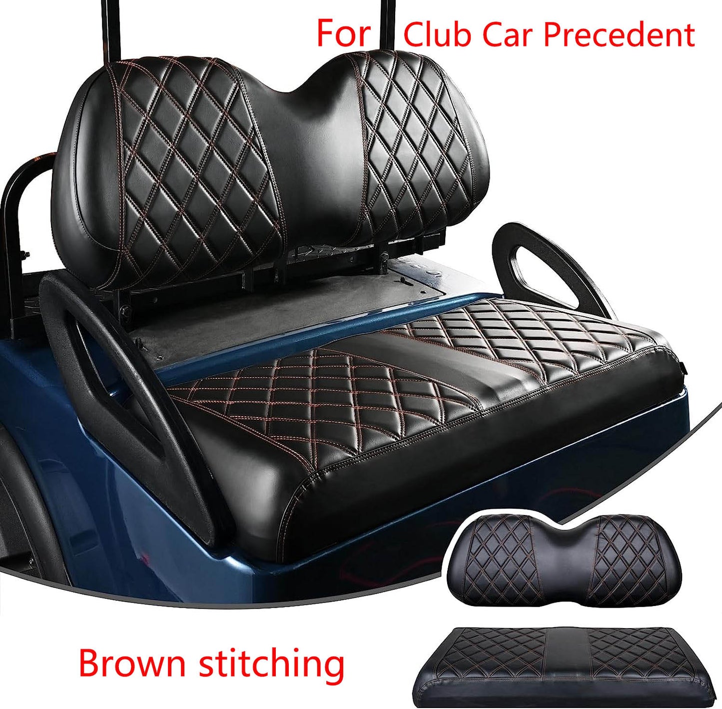 Nokins Seat Cover (Black With Brown Stitching) Club Car Precedent