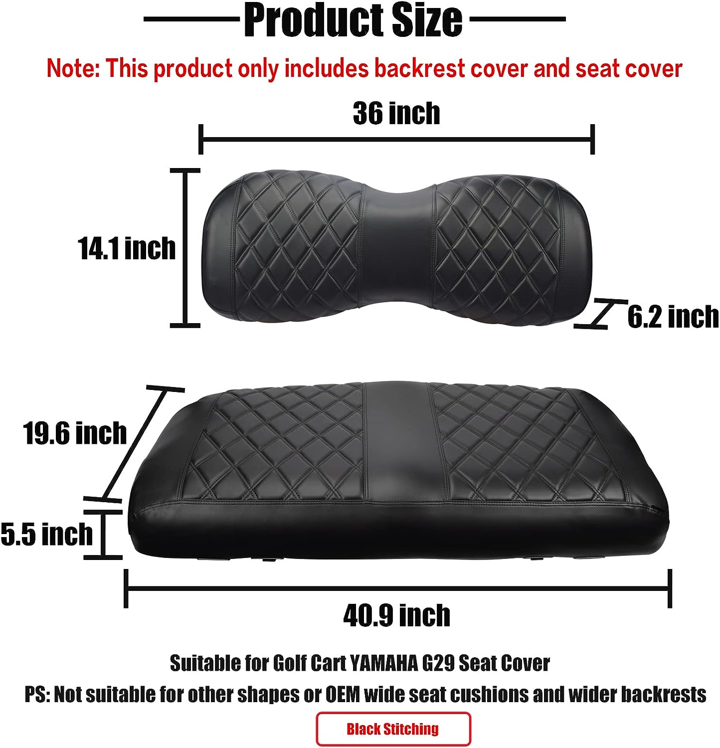 Nokins Seat Cover (Black with Black Stitching) Yamaha Drive & Drive 2