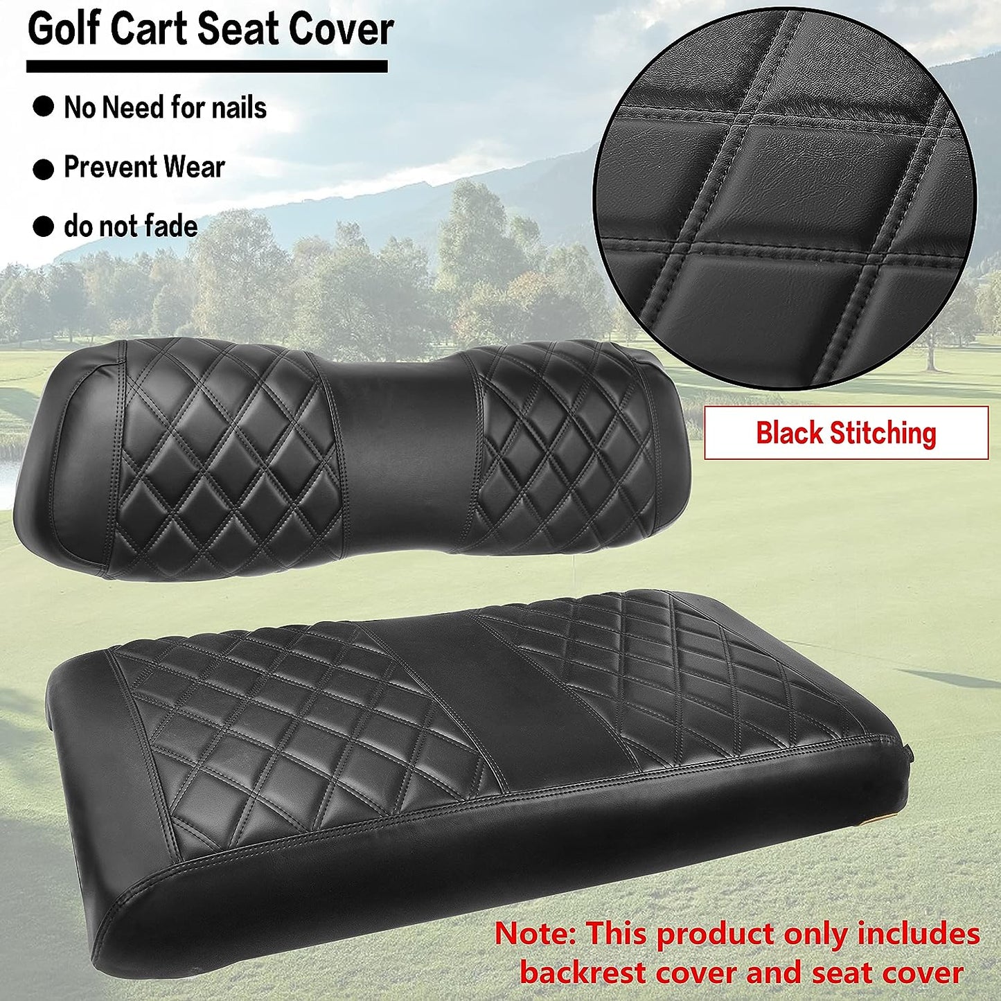 Nokins Seat Cover (Black With Black Stitching) Club Car DS 2000+