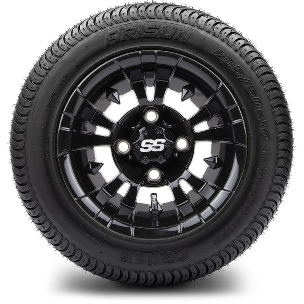 MODZ® 10" Vampire Glossy Black Wheels on Arisun Cruze 205/50-10 Street Tire MODZ