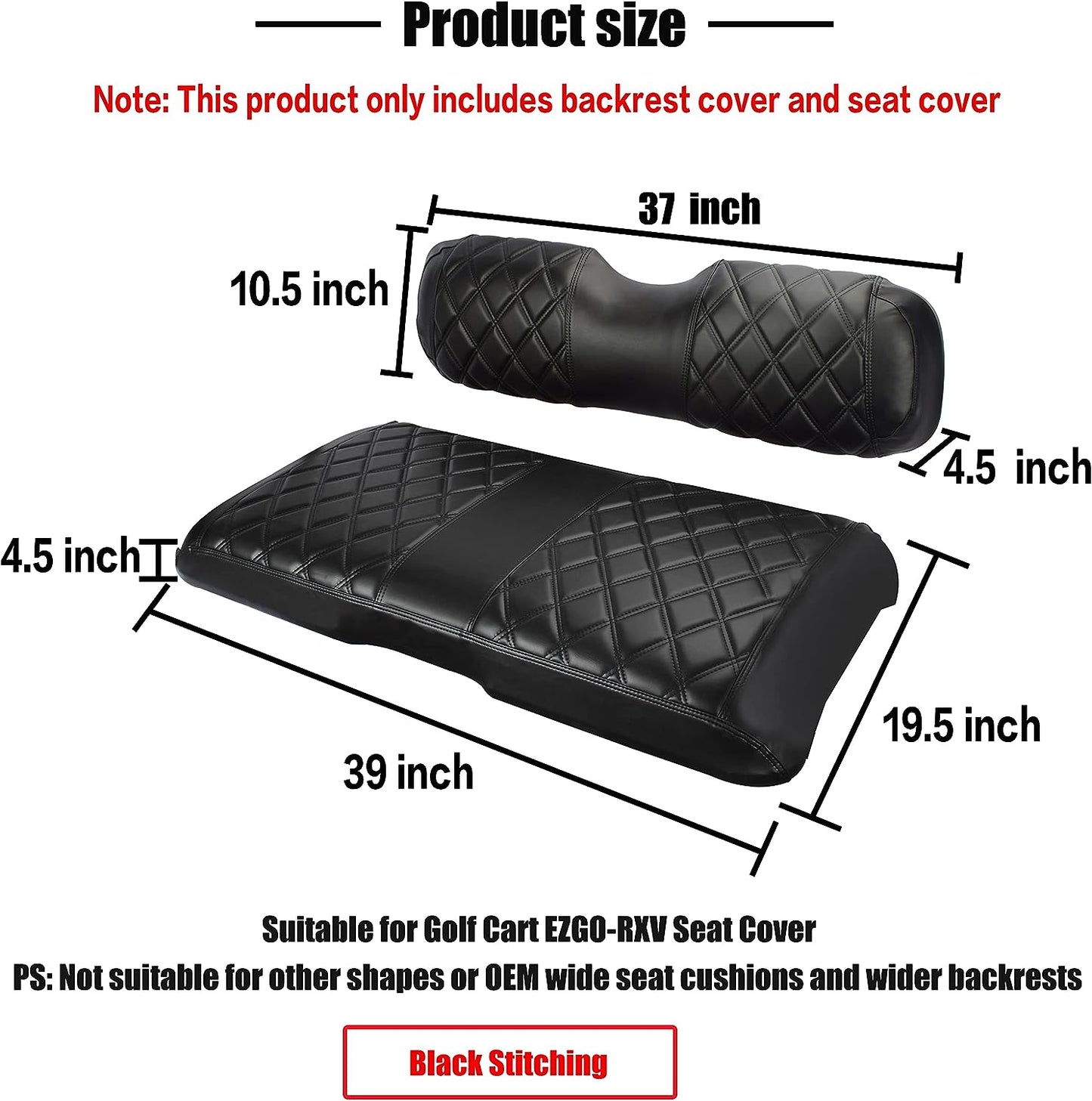 Nokins Seat Cover (Black with Black Stitching) EZGO RXV