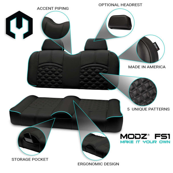 MODZ® FS1 CUSTOM FRONT SEAT - BLACK BASE Fits: Club Car Precedent/ Onward/ Tempo (2004+)