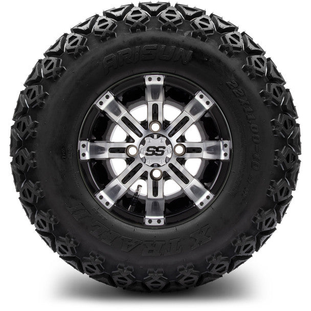 MODZ® 10" Tempest Machined Black Wheels on 22x11.00-10 X-Trail All-Terrain Tires