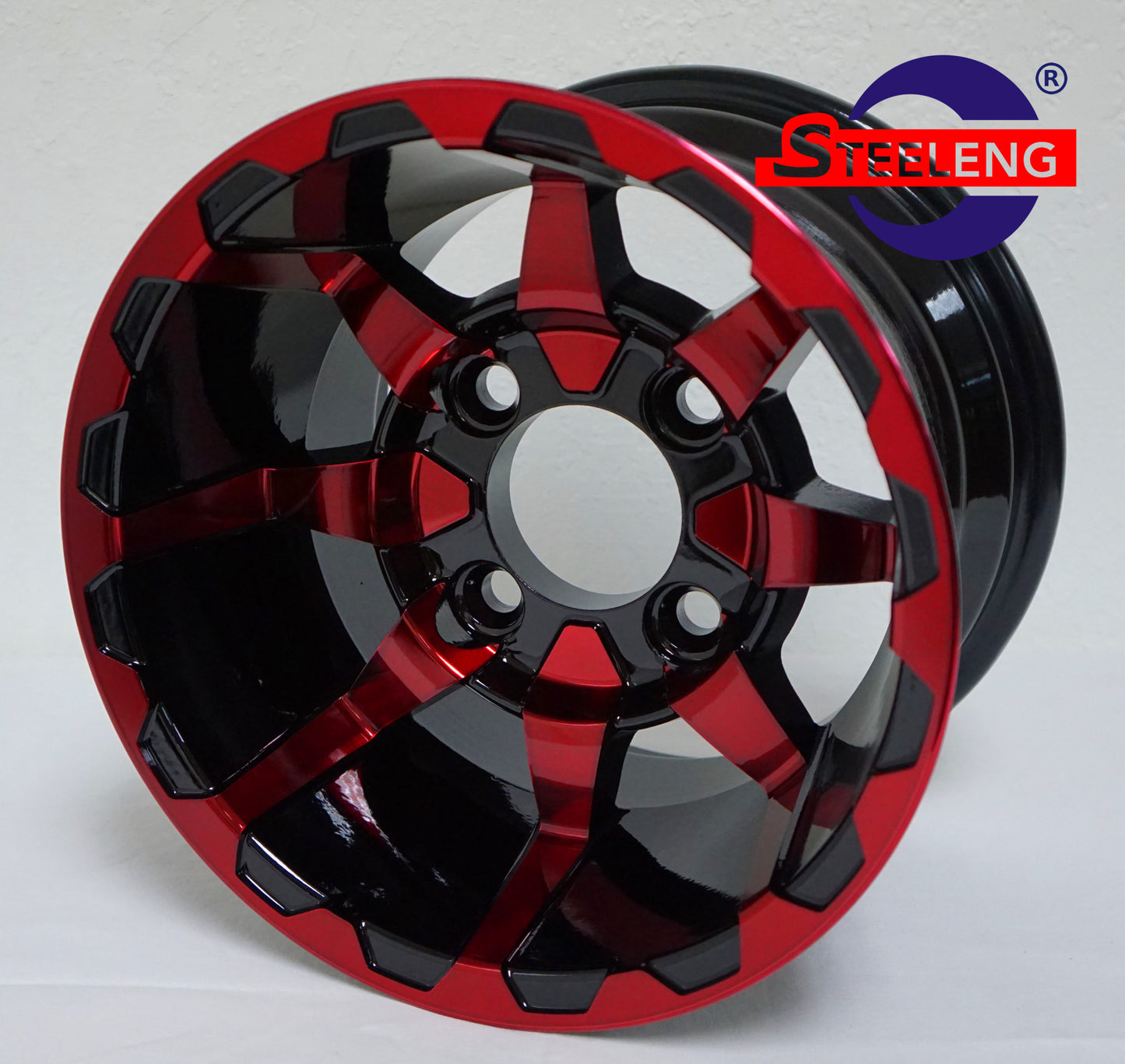 STEELENG 10” Red/Black Vortex wheels with 205/65-10 Street Tires