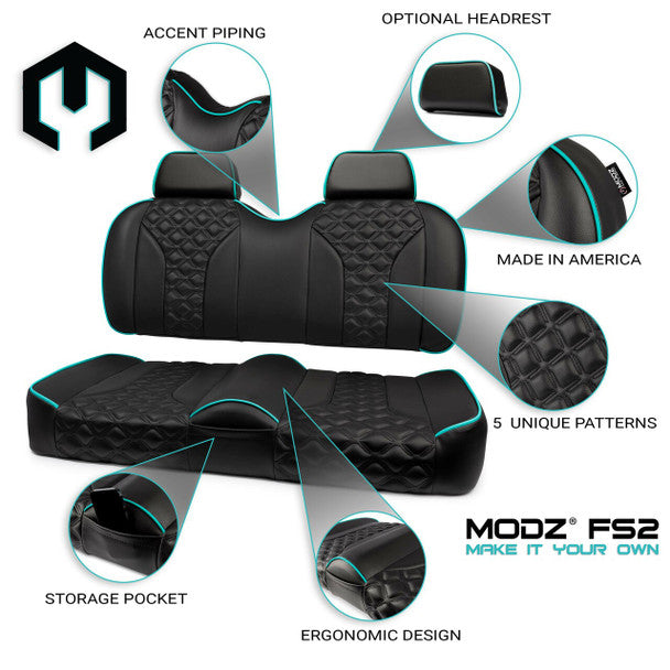 MODZ® FS2 CUSTOM FRONT SEAT - BLACK BASE Fits: EZGO TXT (1995+)/RXV (2008+)