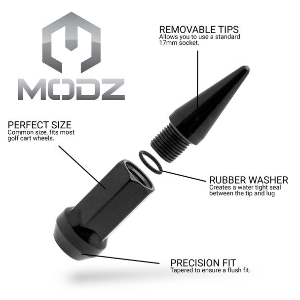 MODZ® Spiked Black Lug Nuts (Metric Lugs)  - Pack of 16