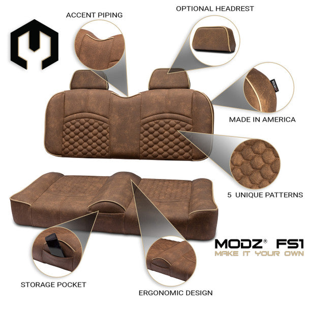 MODZ® FS1 CUSTOM FRONT SEAT - BROWN BASE Fits: EZGO TXT (1995+)/RXV (2008+)