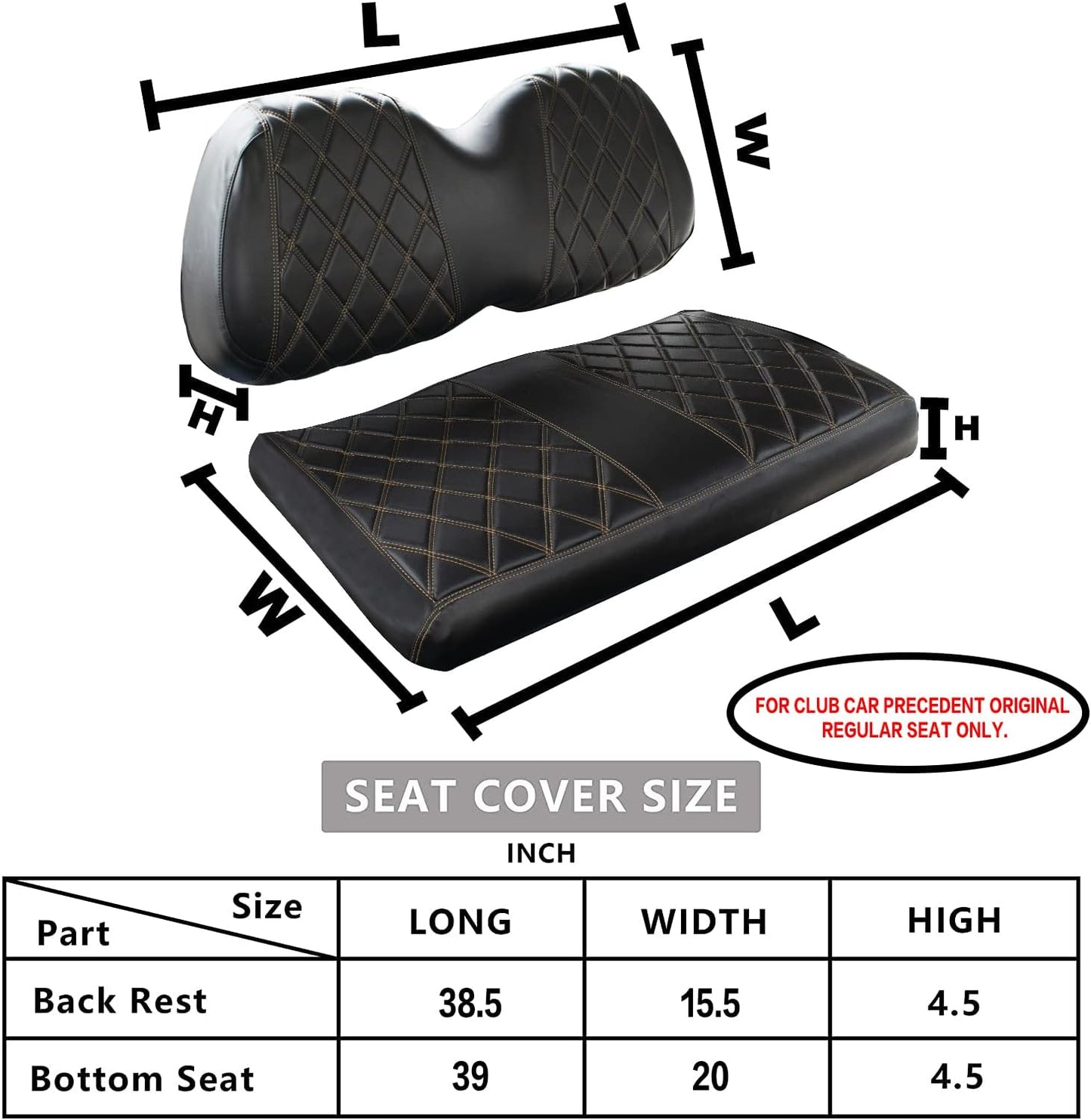 Nokins Seat Cover (Black With Brown Stitching) Club Car Precedent