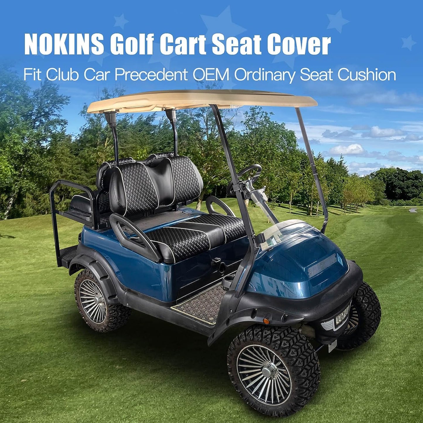 Nokins Seat Cover (Black With White Bone) Club Car Precedent