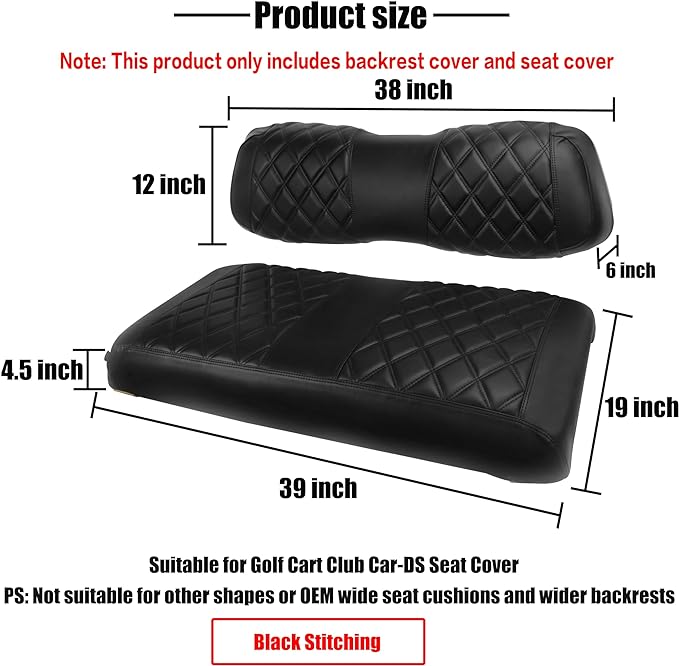 Nokins Seat Cover (Black With Black Stitching) Club Car DS 2000+