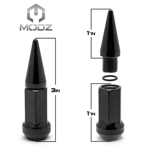 MODZ® Spiked Black Lug Nuts (Metric Lugs)  - Pack of 16