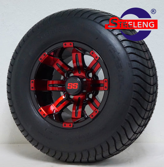 STEELENG 10” Red/Black Tempest wheels with 205/65-10 Street Tires