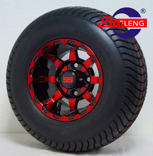 STEELENG 10” Red/Black Vortex wheels with 205/65-10 Street Tires