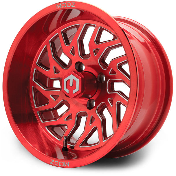 MODZ® Carnage Brushed Red Ball Mill 14" Golf Cart Wheel