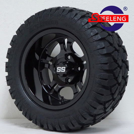 12"X7" BLACK 'DARKSIDE' ALUMINUM ALLOY WHEELS / Tires 20x10x12