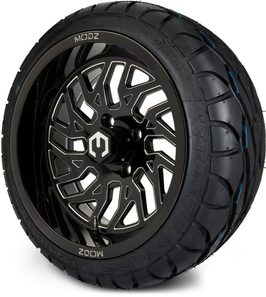 14" Carnage Glossy Black with Ball Mill Wheels & Street Tires Combo MODZ